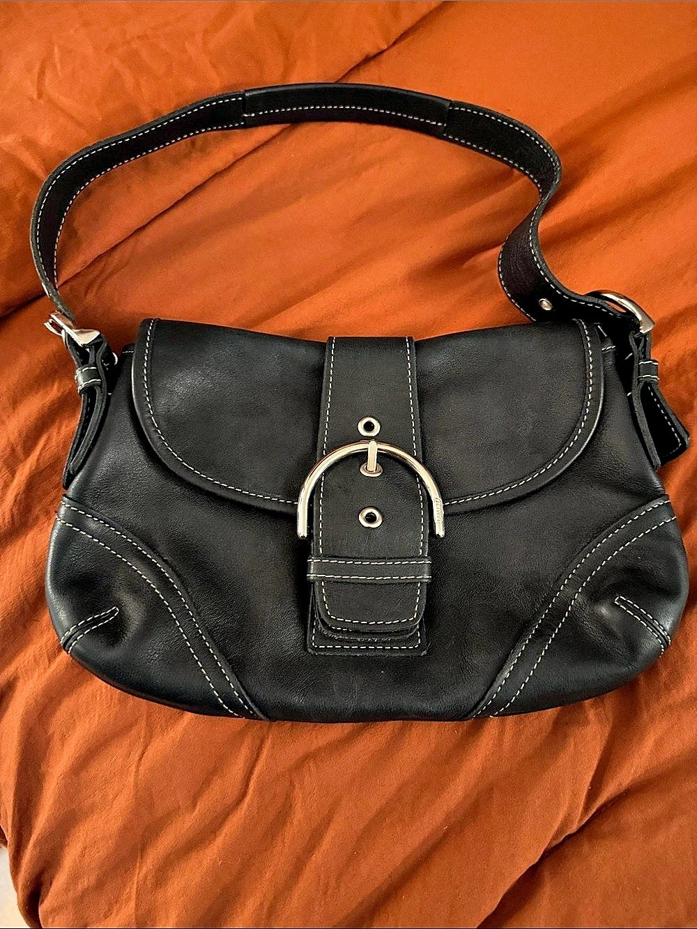 Coach Soho Leather Buckle Flap Shoulder Bag Black